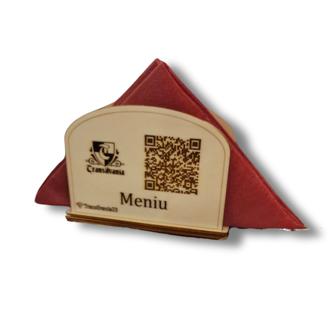 Suport pentru șervețele personalizat cu unul sau două coduri QR - B2B, Horeca