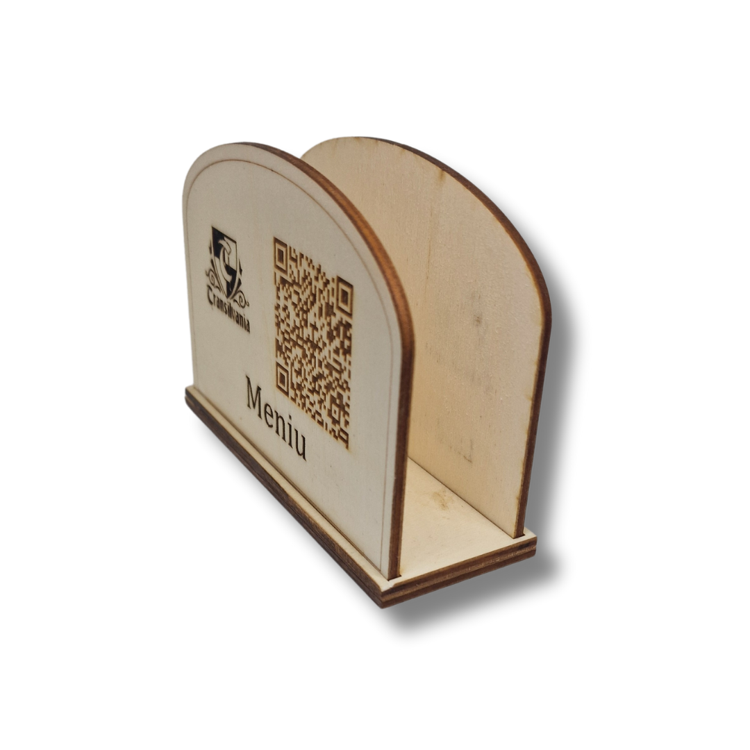 Suport pentru șervețele personalizat cu unul sau două coduri QR - B2B, Horeca