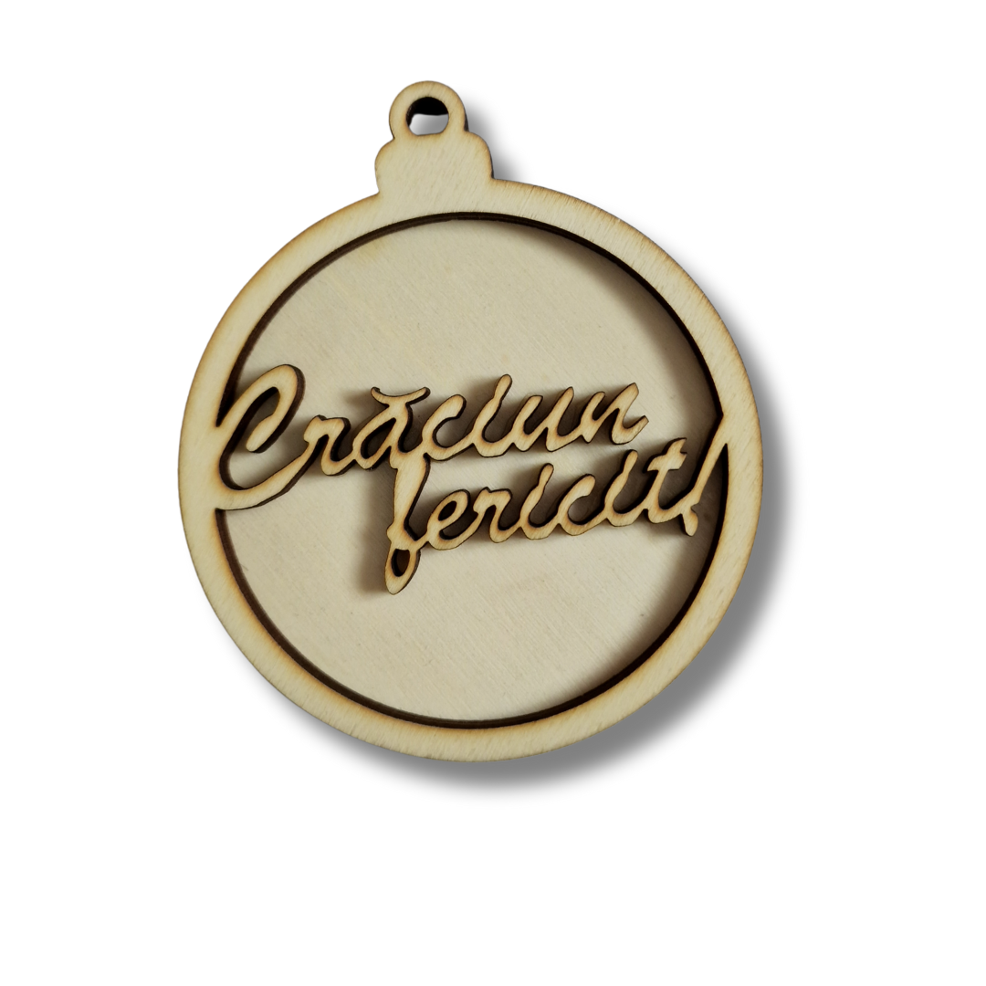 Blank din lemn 3D pentru licheni - Glob de Crăciun - Crăciun fericit