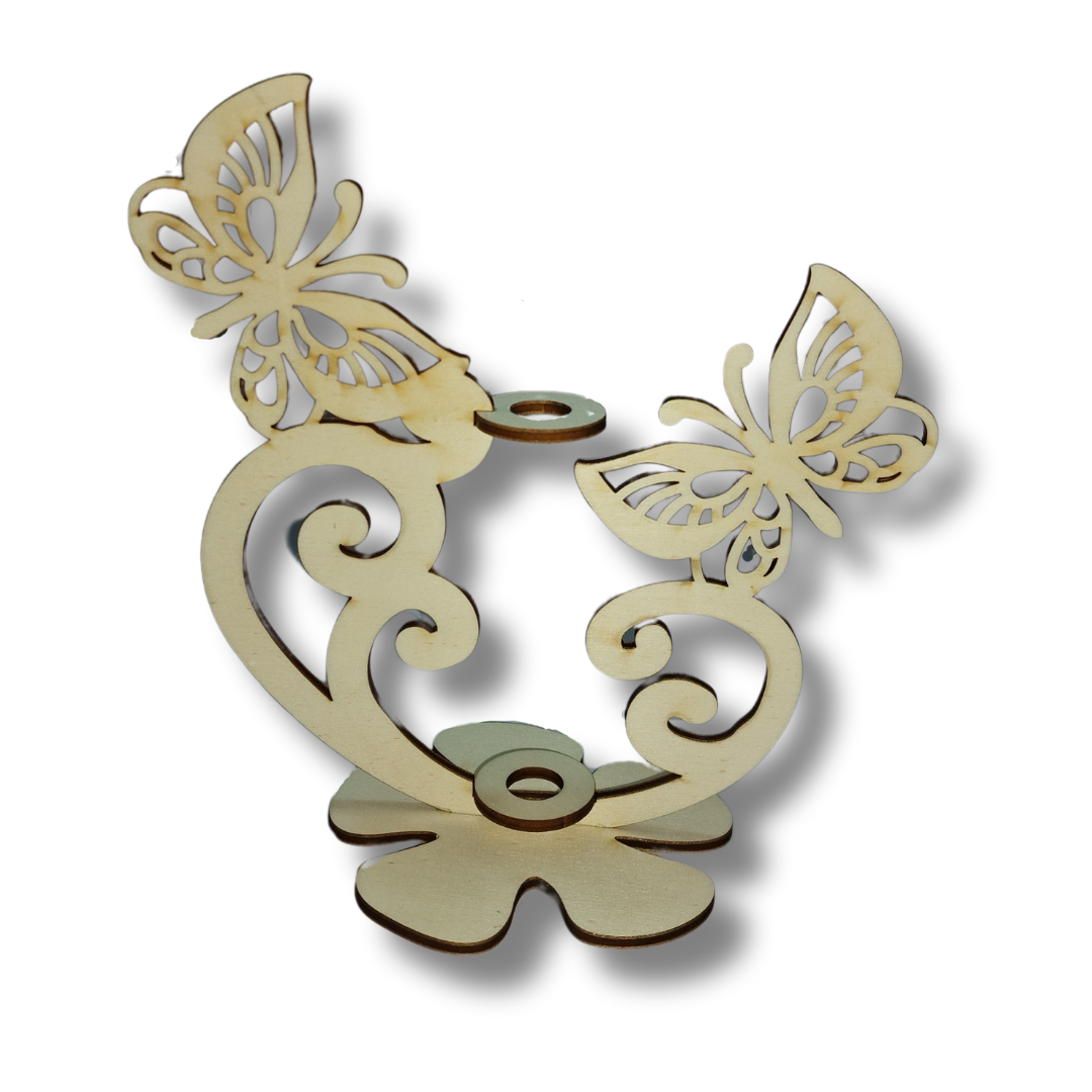 Blank din lemn tip vază decorativă cu suport pentru eprubetă - fluturi