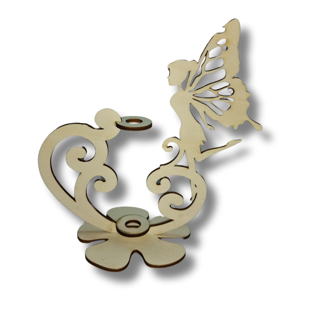 Blank din lemn tip vază decorativă cu suaport pentru eprubetă - zână fluture