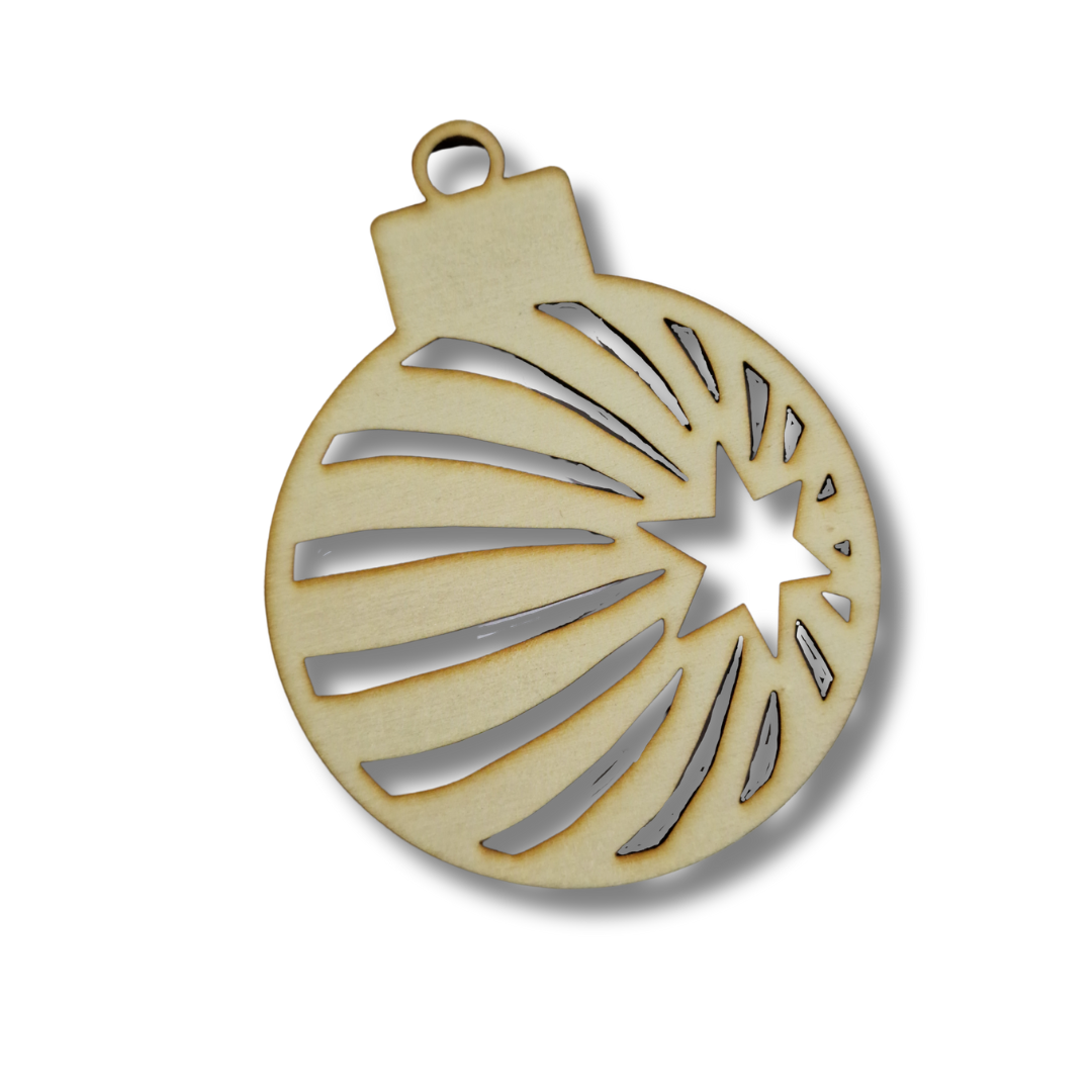 Blank din lemn - Glob de Crăciun rotund cu iluzie 3D și stea