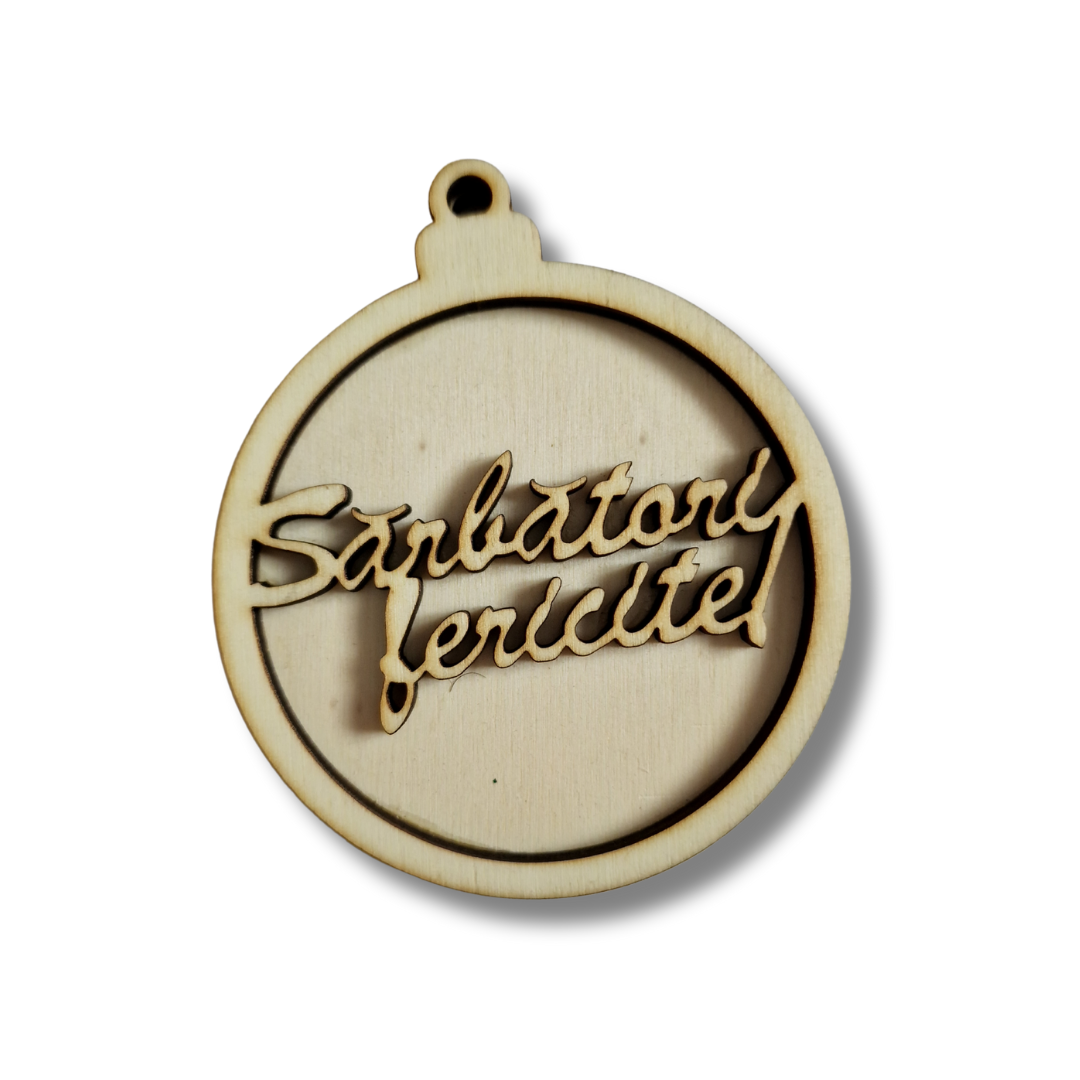 Blank din lemn 3D pentru licheni - Glob de Crăciun - Sărbători fericite