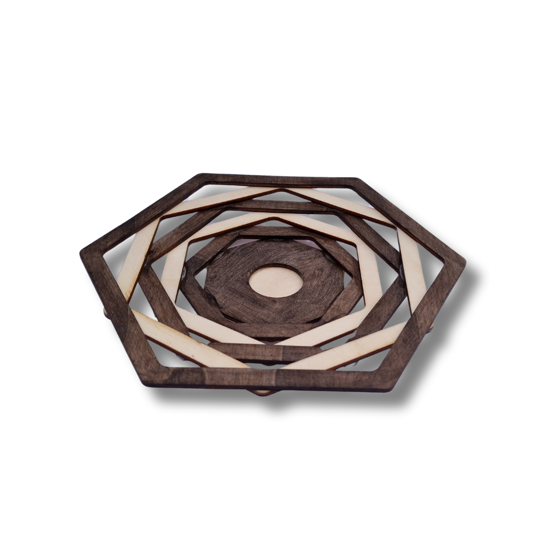 Bol Decorativ hexagonal din lemn - wenge & lemn natur