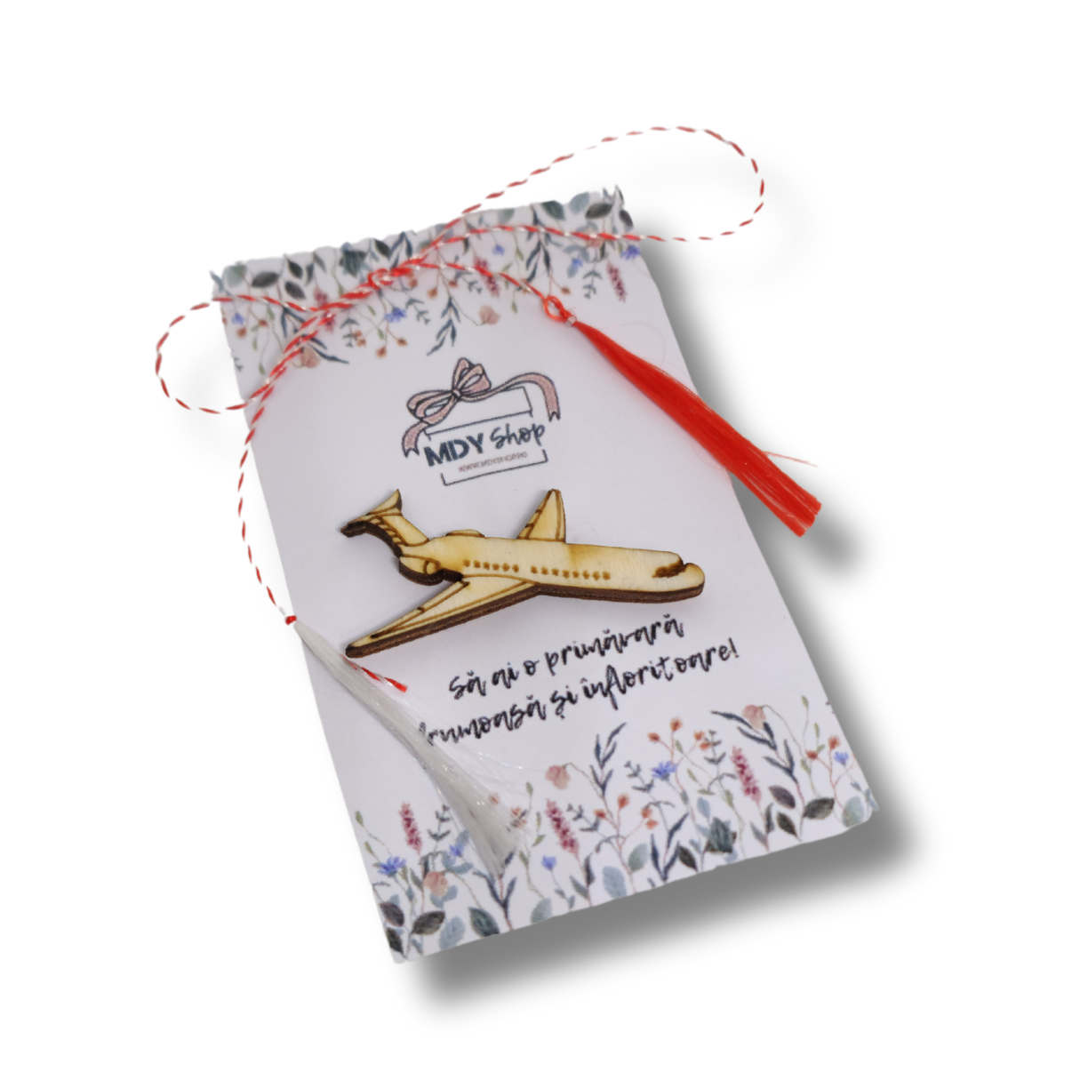 broșă din lemn in forma de avion pentru mărțișor