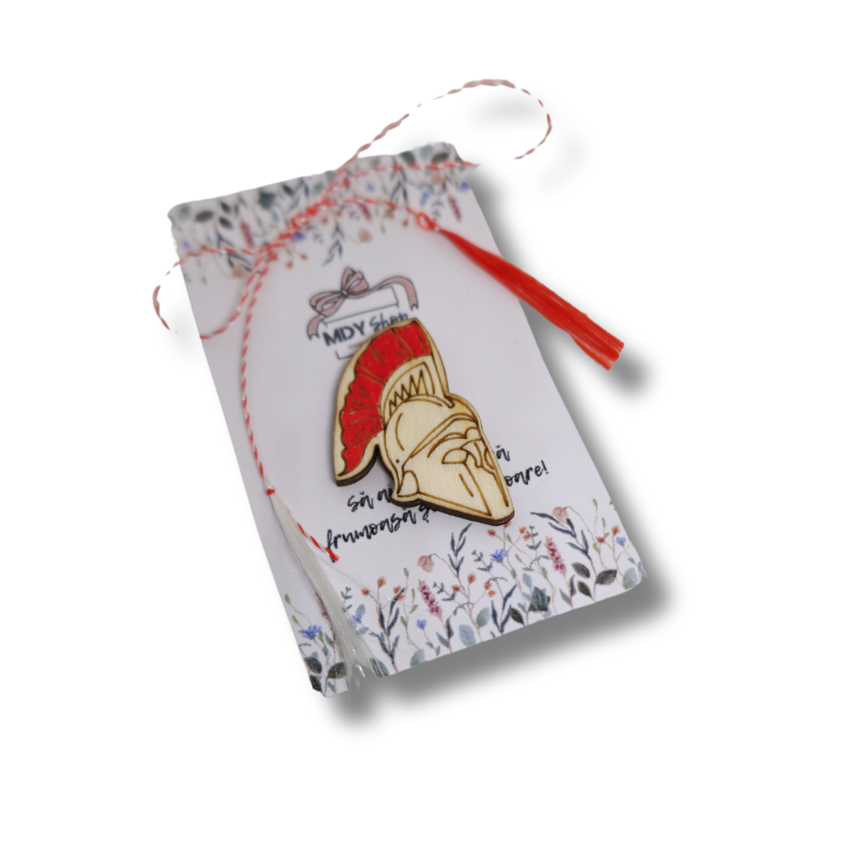 broșă din lemn in forma de cap de luptător potrivită pentru profesorii de istorie de mărțișor