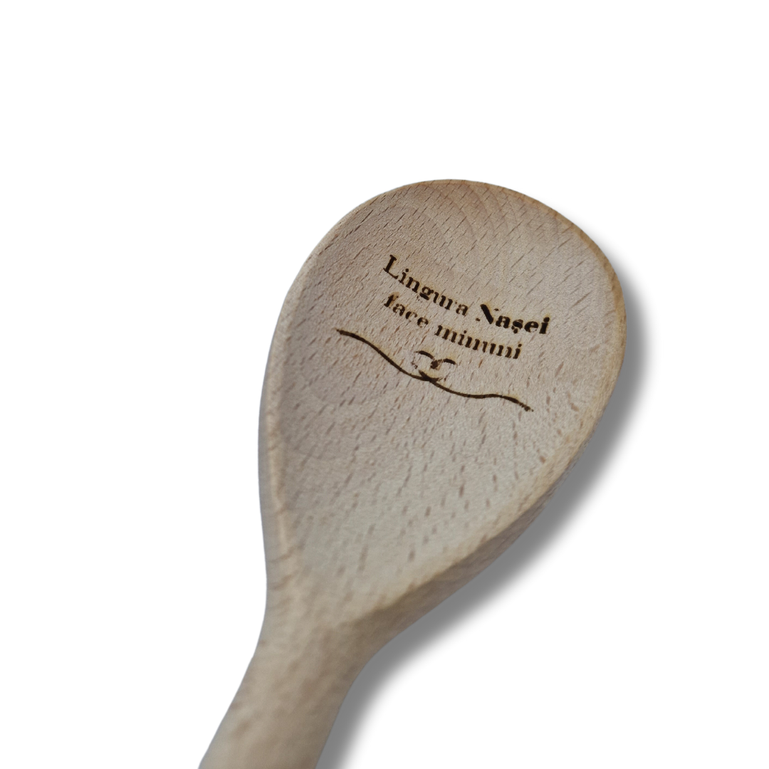 Set de bucătărie personalizat pentru nași, 5 piese din lemn gravate - tocător, 2 palete, 2 linguri