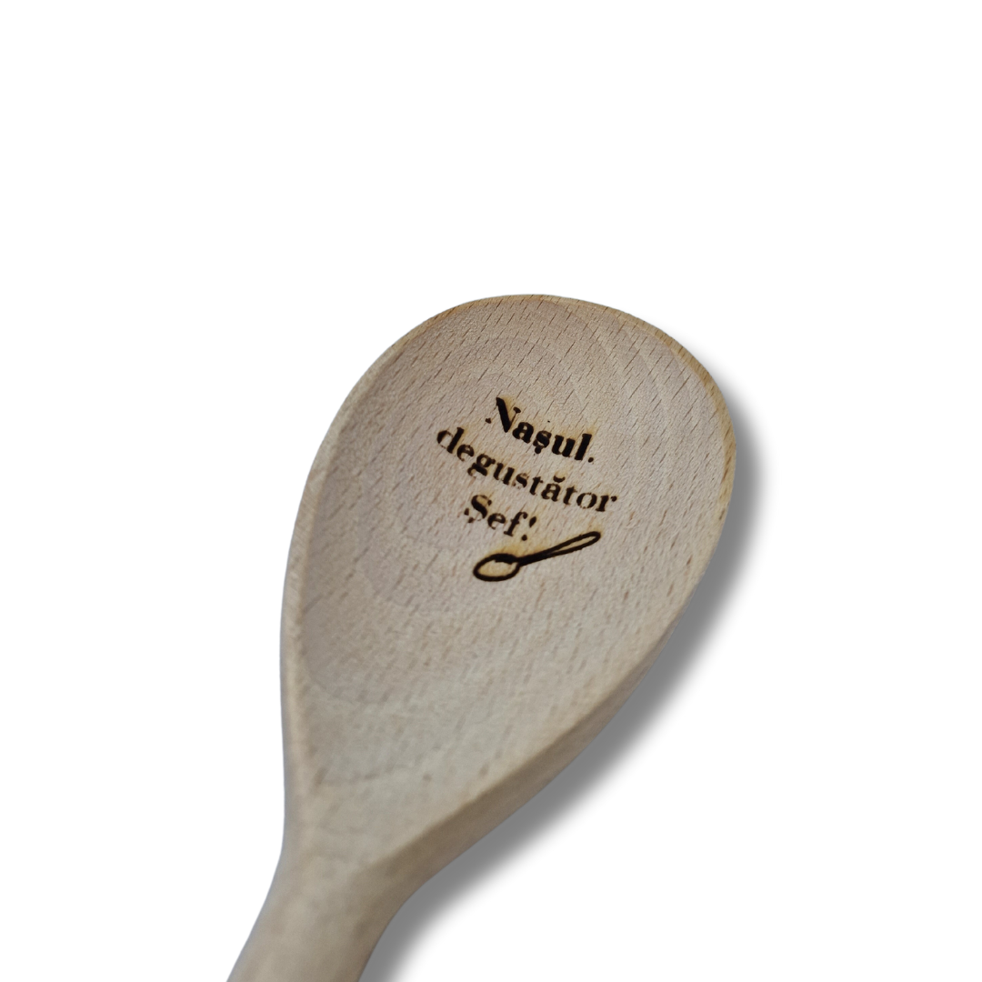 Set de bucătărie personalizat pentru nași, 5 piese din lemn gravate - tocător, 2 palete, 2 linguri
