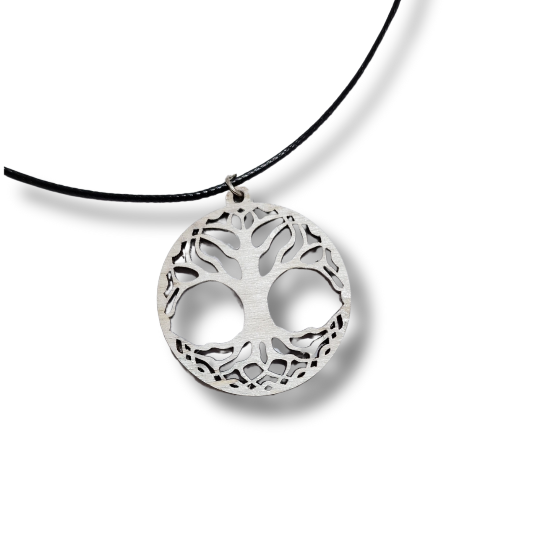 Colier cu medalion din lemn – Copacul Vieții - alb