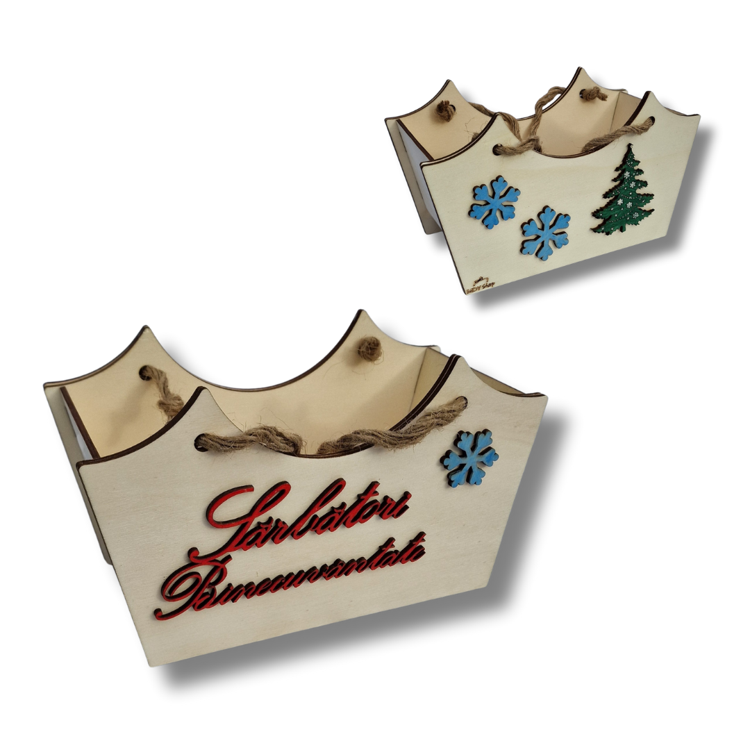 Coșuleț din lemn - ”Sărbători binecuvântate!”