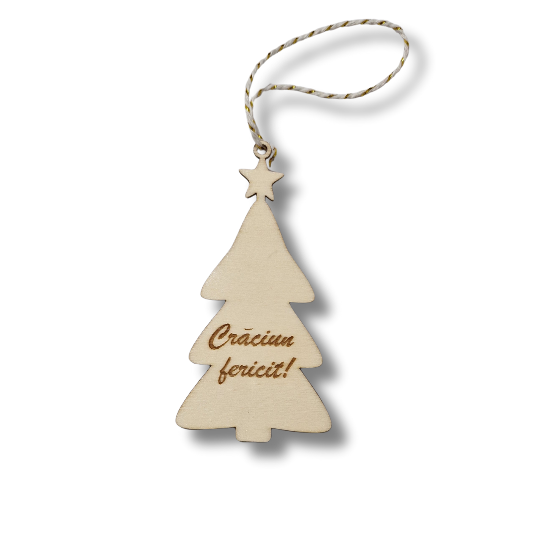 Glob de Crăciun Lemn Natur - Brăduț cu mesaj