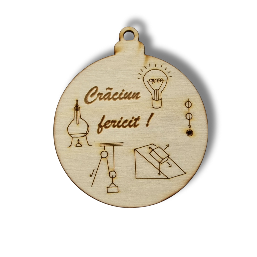 Glob de Crăciun pentru pentru profesorii de fizică cu textul ”Crăciun fericit!”