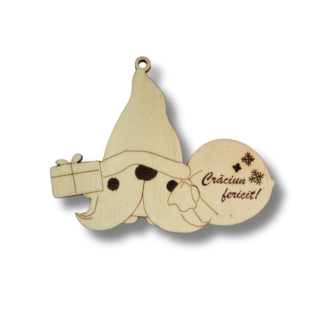 Glob de Crăciun Lemn Natur - Moș Crăciun cu sacul