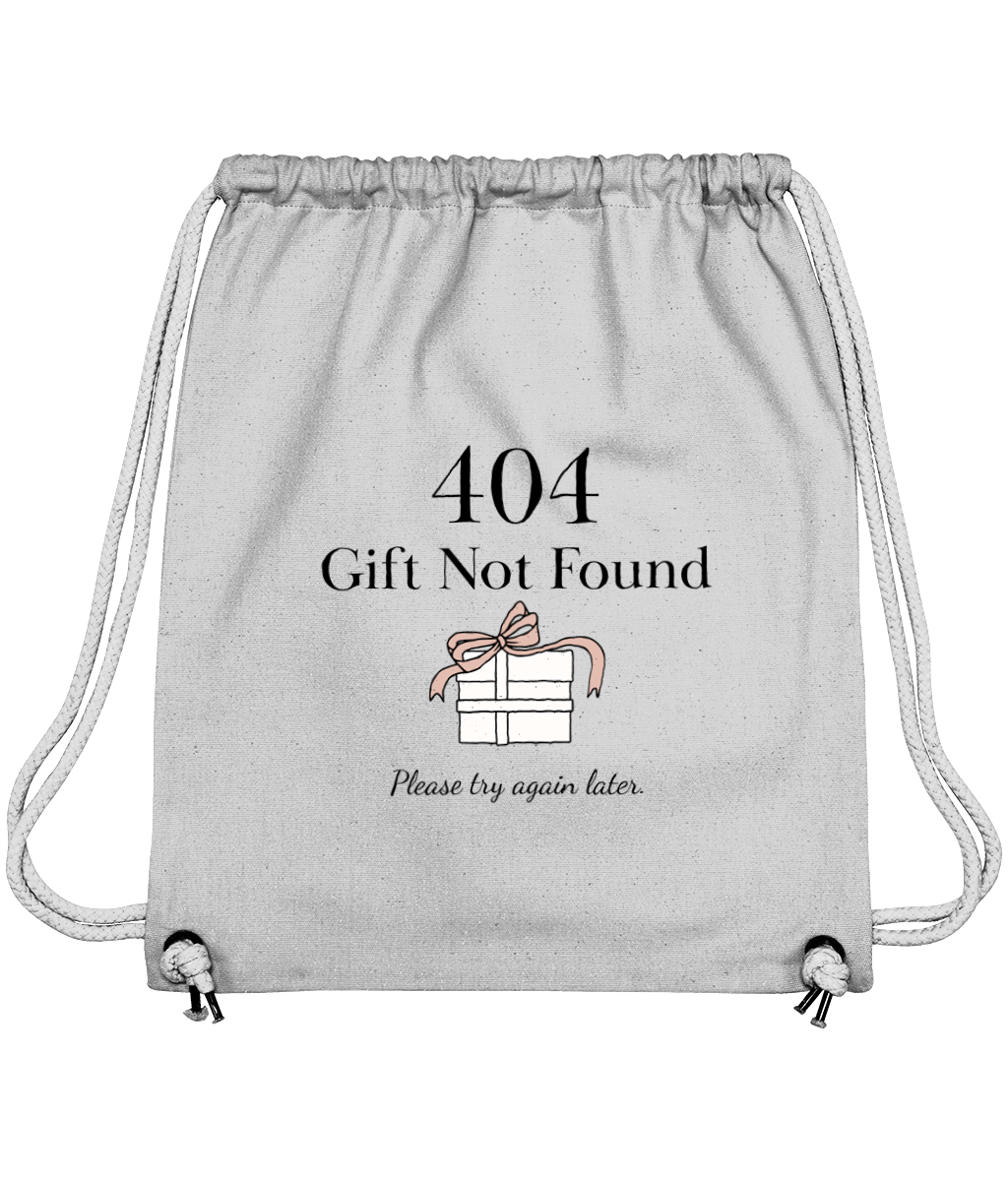 rucsac personalizabil, ambalaj cadou pentru programatori si ITsti cu mesaj ”404 gift not found”