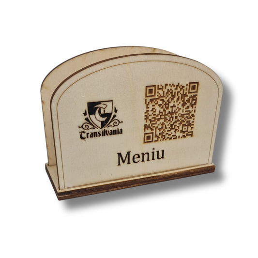 suport de șervețele din lemn, personalizabil cu logo si qr cod pentru meniu