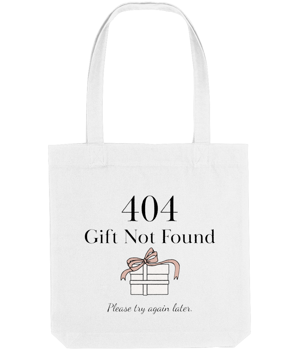 tote bag personalizabil, ambalaj cadou pentru programatori si ITsti cu mesaj ”404 gift not found”