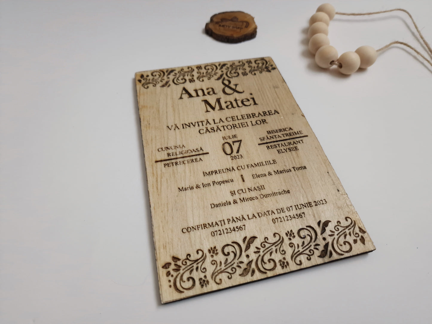 Invitație Nuntă Personalizată din Lemn, Gravată - MDY Shop