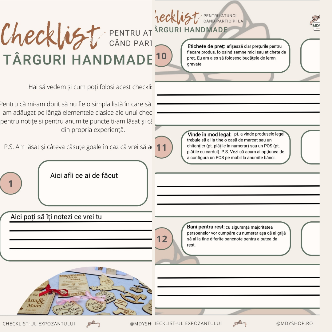 Checklist pentru expozantii la targuri handmade. Ce trebuie sa iei cu tine la un targ handmade?