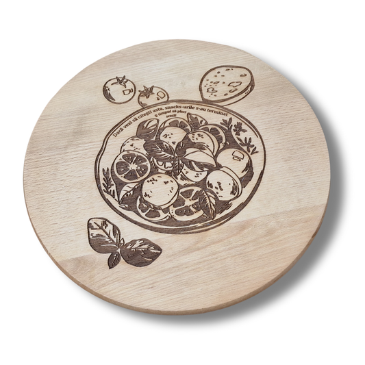 Platou din lemn rotativ cu mesaj amuzant - „Dacă vezi că citești asta, snacks-urile s-au terminat”