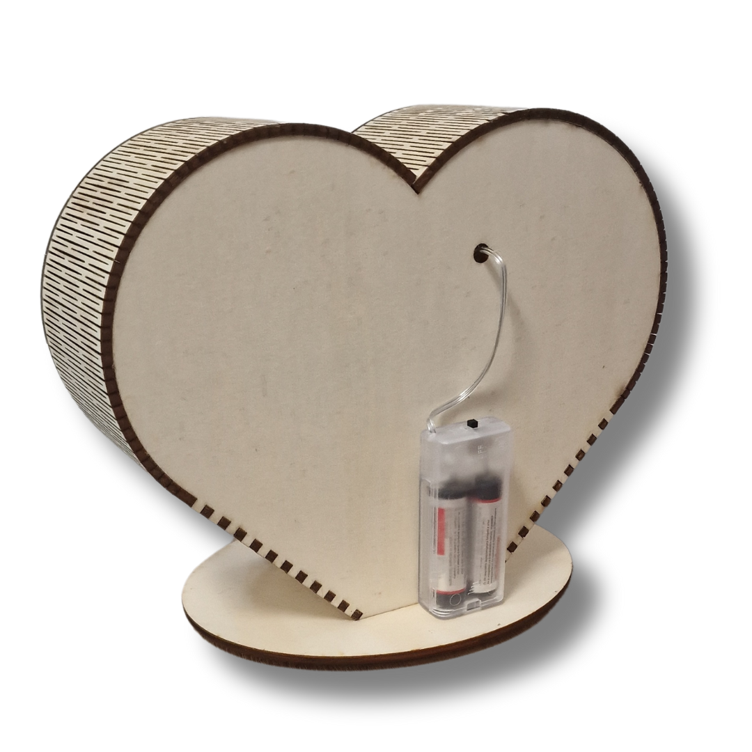 Veioză personalizabilă din lemn, în formă de inimă cu lumina RGB/alb rece/alb cald