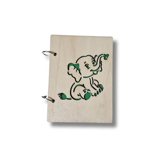 Carnețel reîncărcabil cu coperte din lemn, model elefănțel - A6