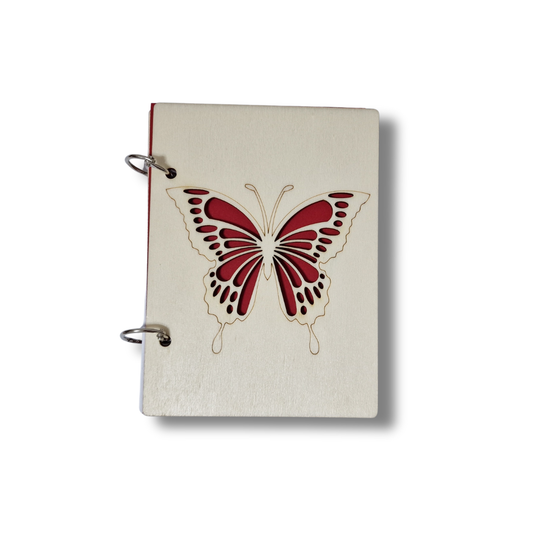 Carnețel reîncărcabil cu coperte din lemn, model fluture - A6