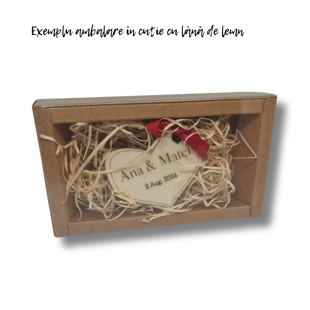 ambalare in cutie cu lana de lemn  pentru mărturie de nunta