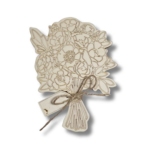 Baza blank din lemn în formă de buchet de flori cu fundă și etichetă, 17cm