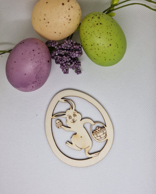 Blank din lemn pentru Paște - Ou de Paște cu Iepuraș și coș cu ouă