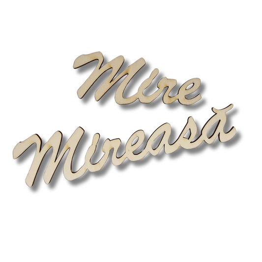 set 2 blankuri din lemn cu text mire si mireasa
