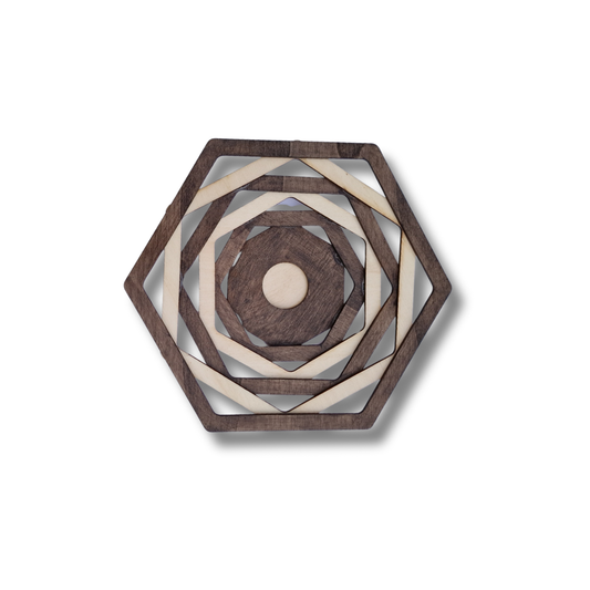 Bol Decorativ hexagonal din lemn - wenge & lemn natur