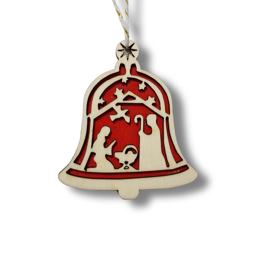 Glob de Crăciun - clopoțel din lemn cu nașterea Domnului