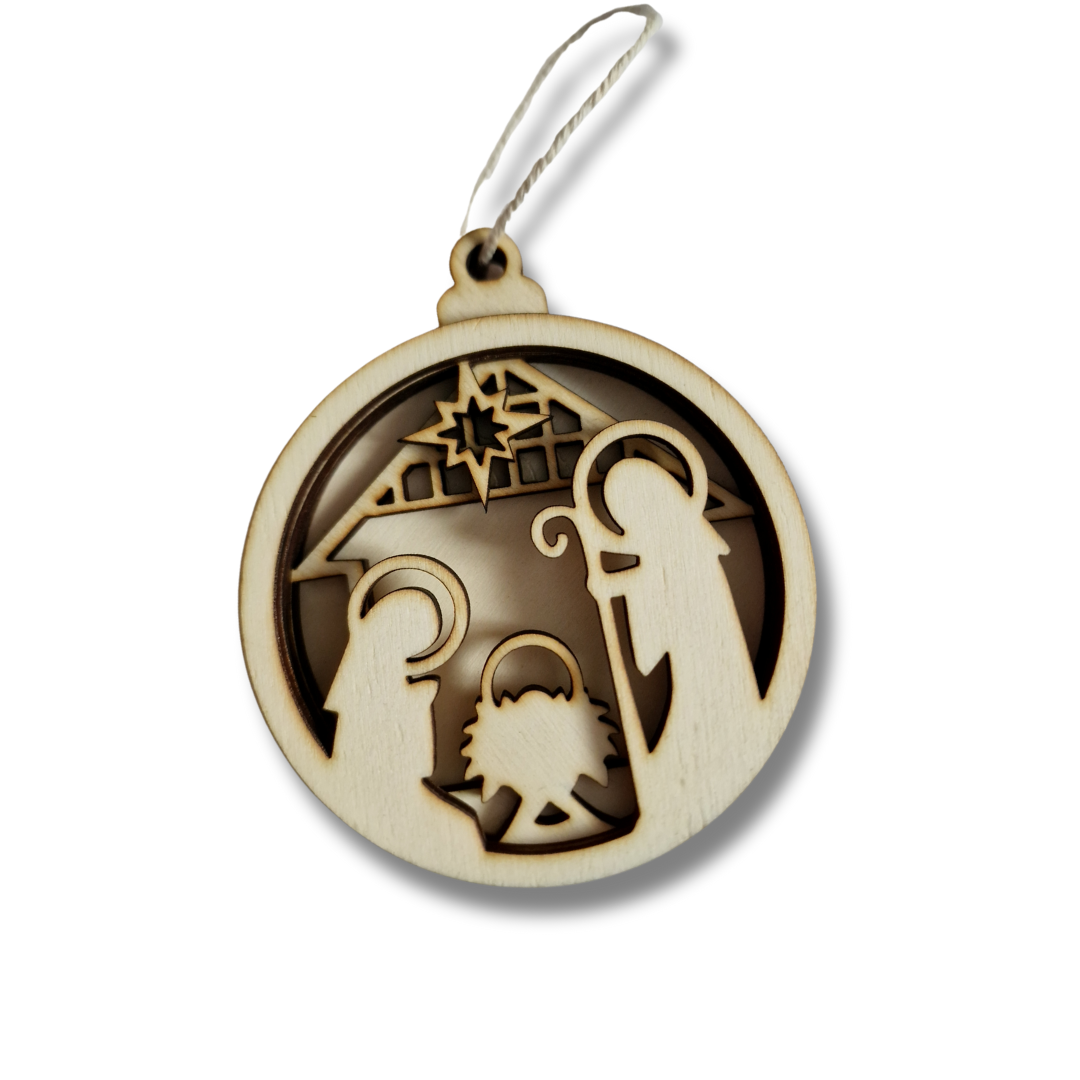 Glob de Crăciun din lemn cu nașterea Domnului