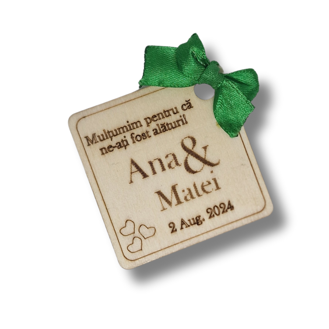 mărturie de nunta personalizata cu nume, data, mesaj si fundita