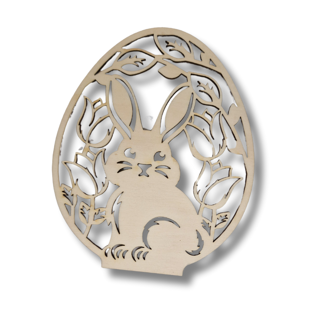 placuta din lemn cu iepuras pentru suportul de oua