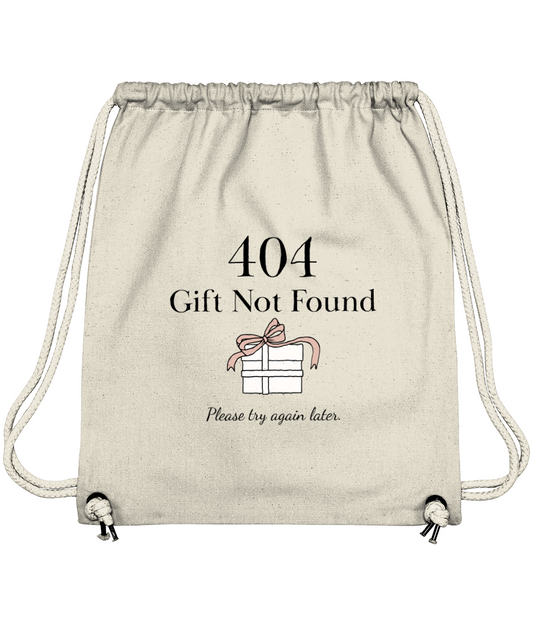 rucsac personalizabil, ambalaj cadou pentru programatori si ITsti cu mesaj ”404 gift not found”