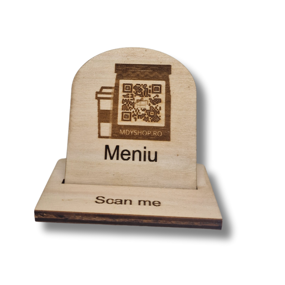 semn din lemn personalizabil cu cod qr pentru meniu