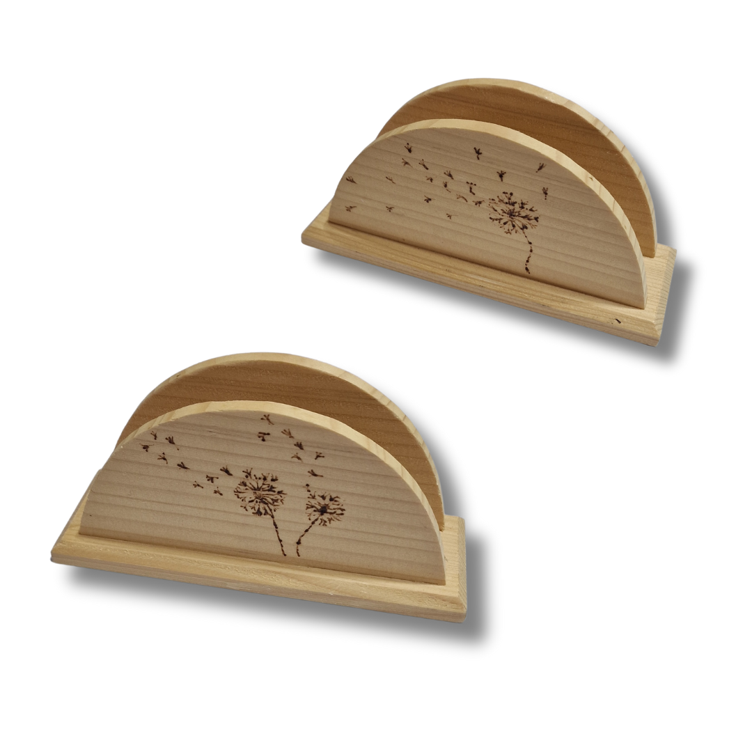 UNICAT - Suport pentru șervețele pirogravat manual - păpădii