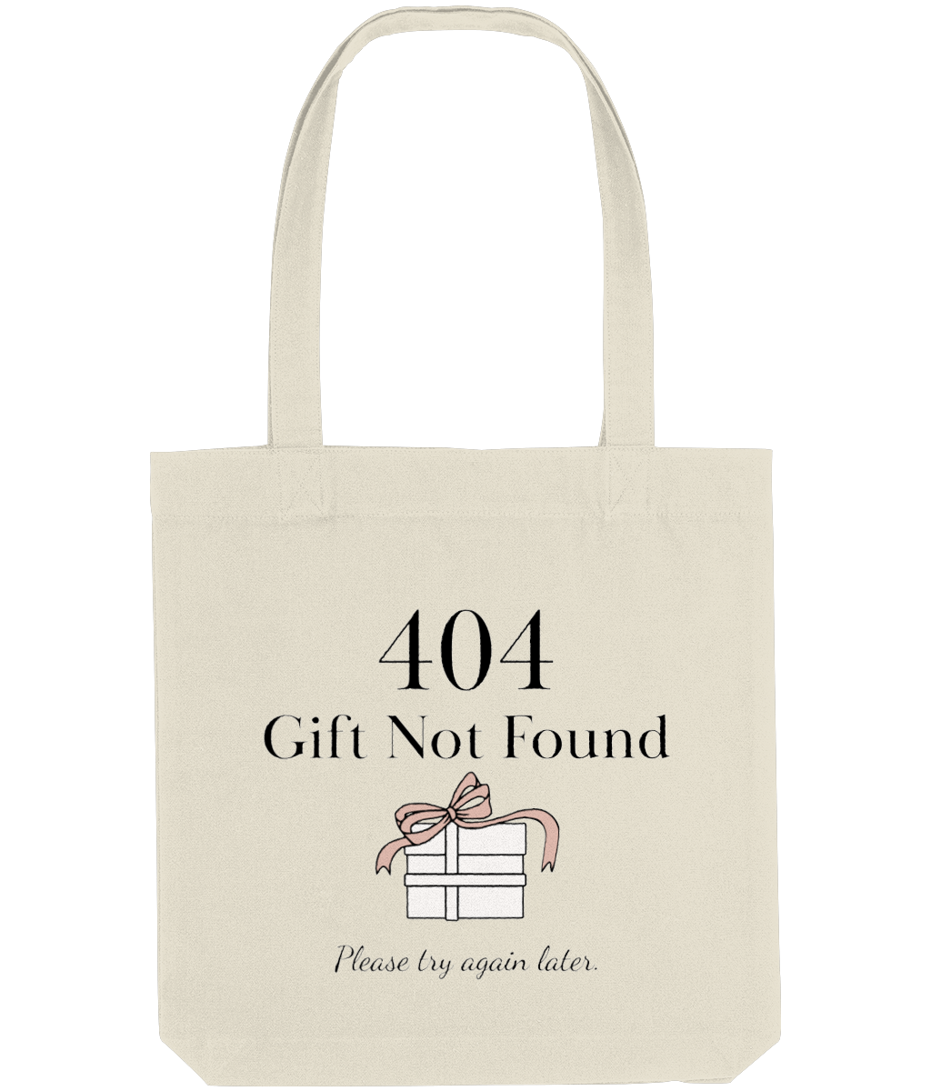 tote bag personalizabil, ambalaj cadou pentru programatori si ITsti cu mesaj ”404 gift not found”