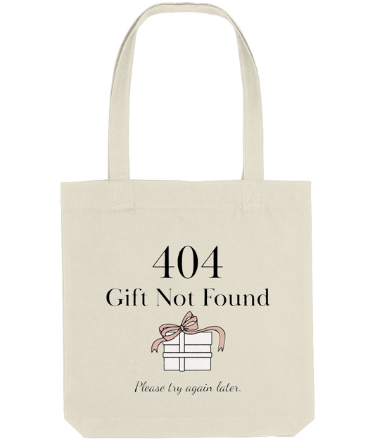 tote bag personalizabil, ambalaj cadou pentru programatori si ITsti cu mesaj ”404 gift not found”