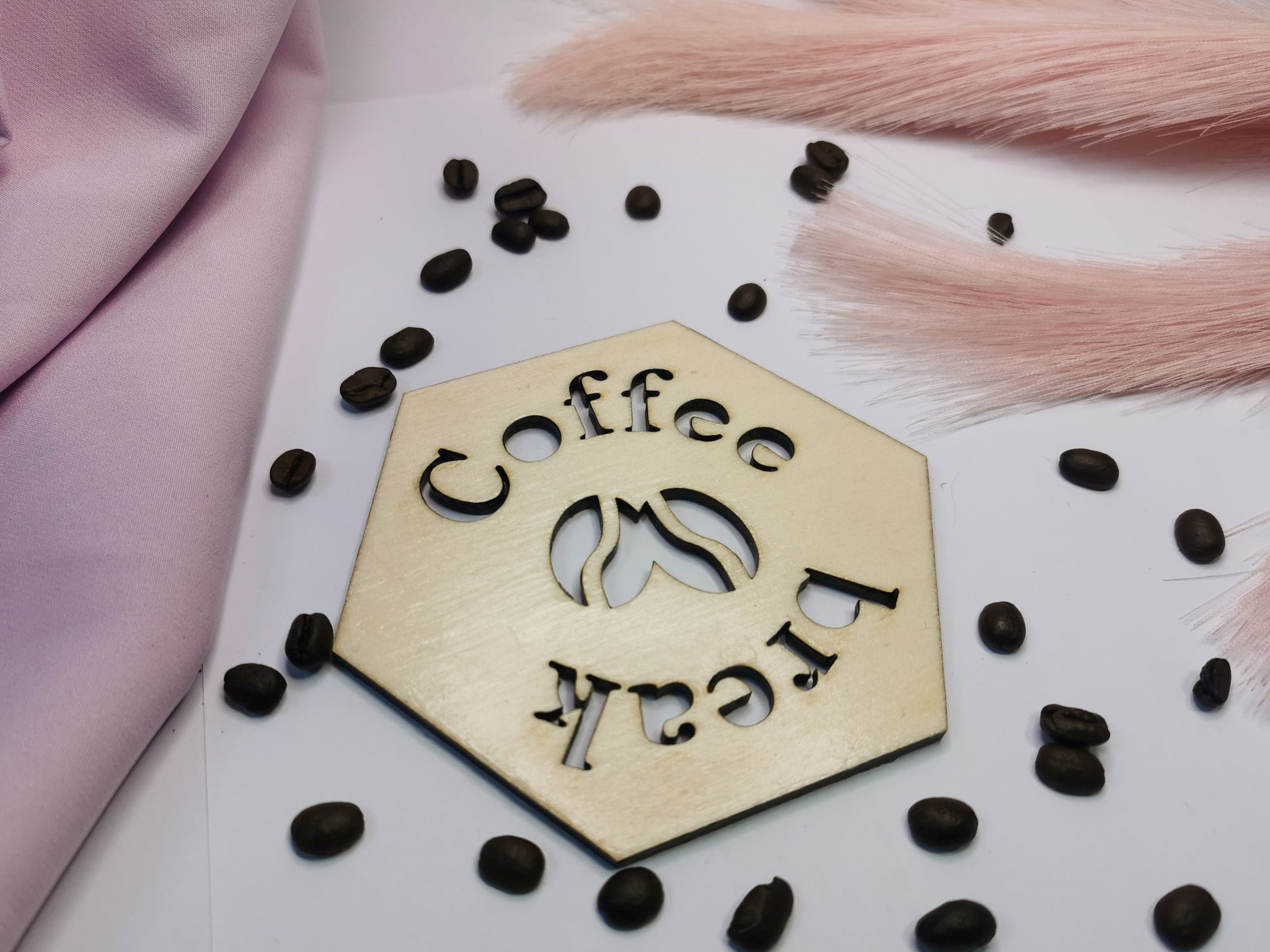 Suport pentru cană/pahar - Coffee Break - lemn natur - MDY Shop
